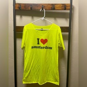 ‘I ❤️ Amsterdam’ , Highlighter Yellow T-Shirt-Large